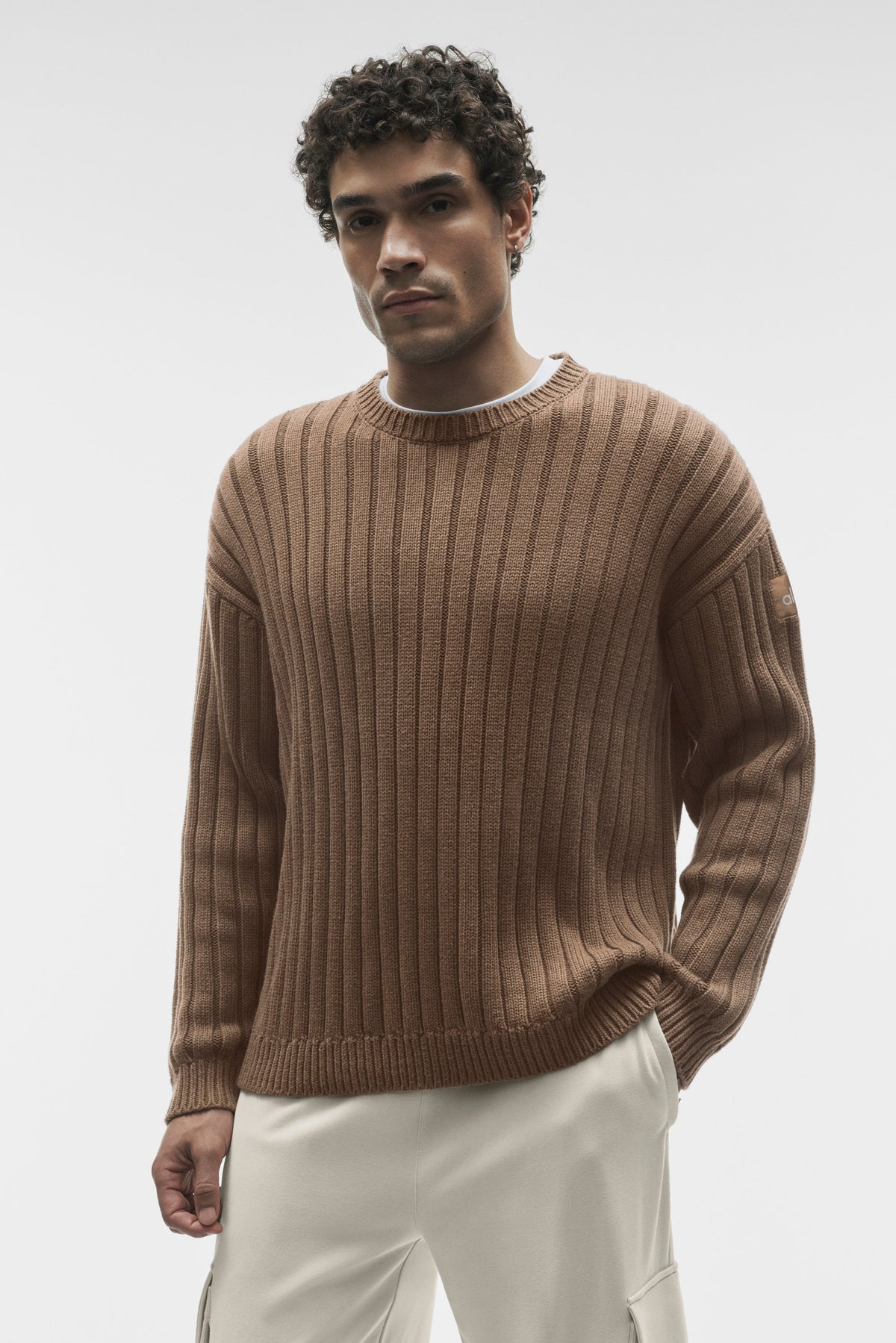 Alo Yoga Cotton Rib Parallel Sweater - Java Brown Heather