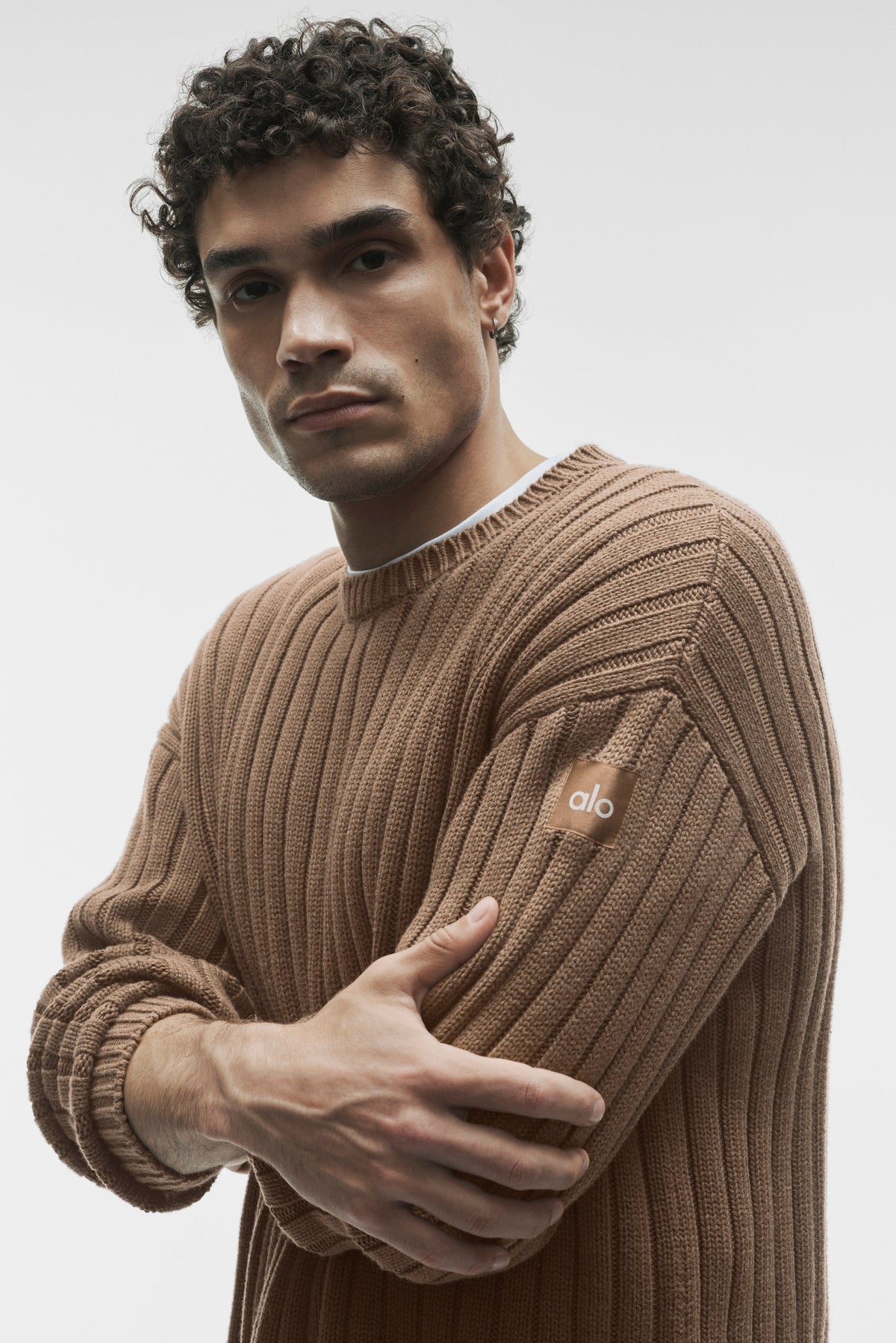 Alo Yoga Cotton Rib Parallel Sweater - Java Brown Heather
