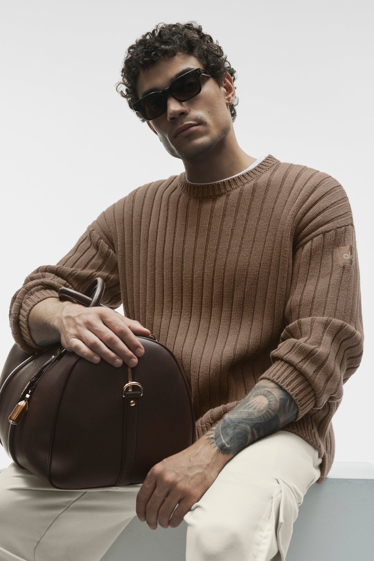 Alo Yoga Cotton Rib Parallel Sweater - Java Brown Heather