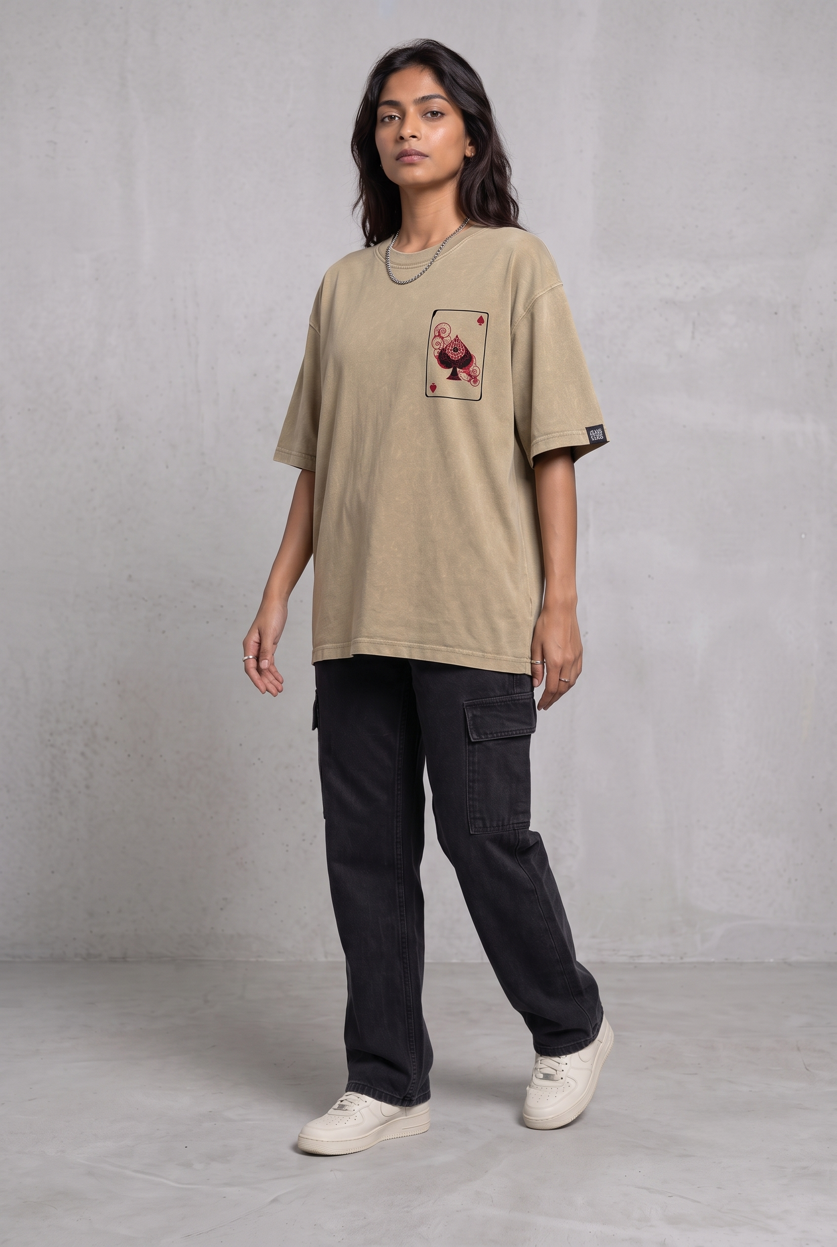 SPADE OF SECRETS BEIGE ACIDWASH WOMEN’S OVERSIZED T-SHIRT