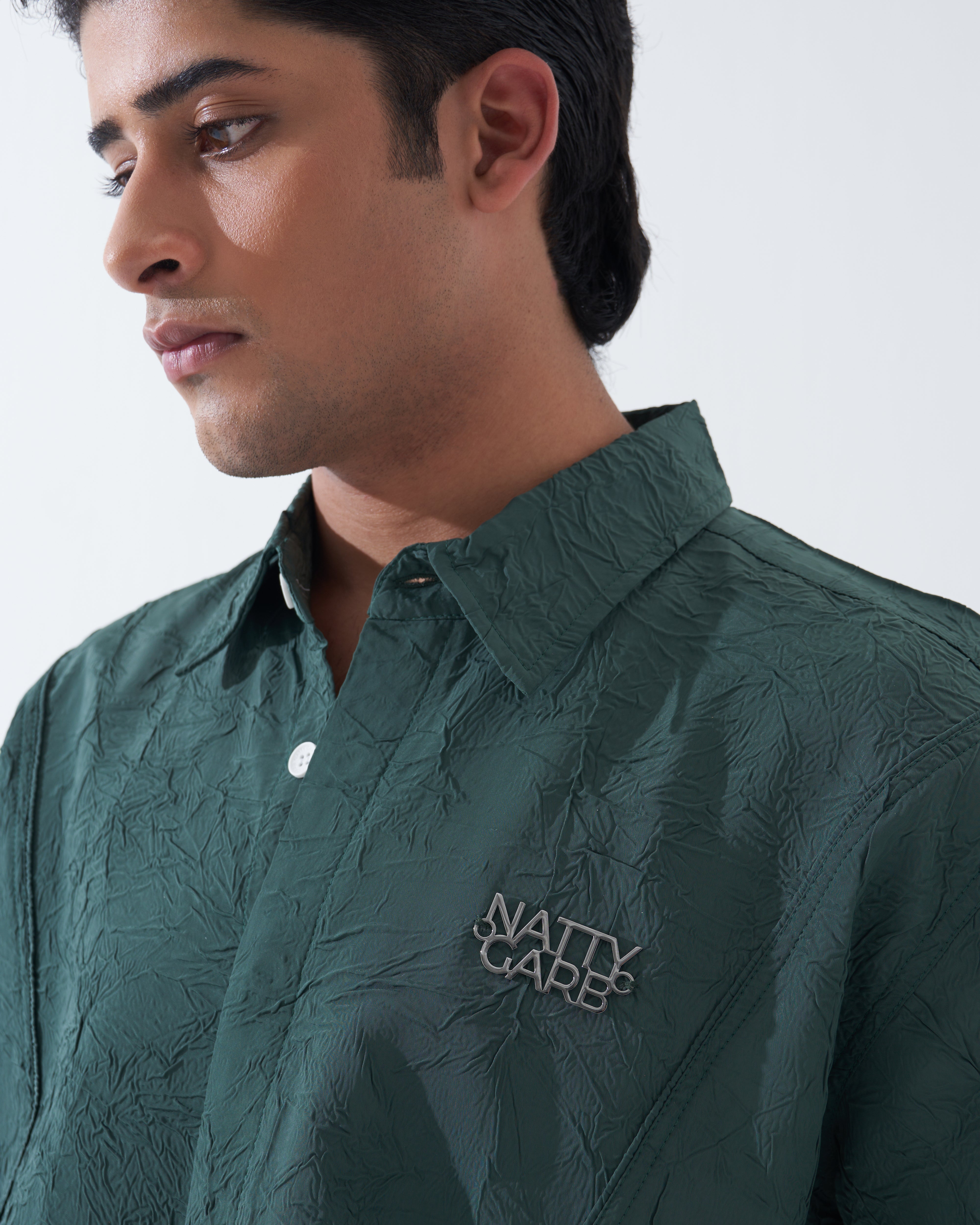 CRINKLED BOTTLE GREEN SHIRT