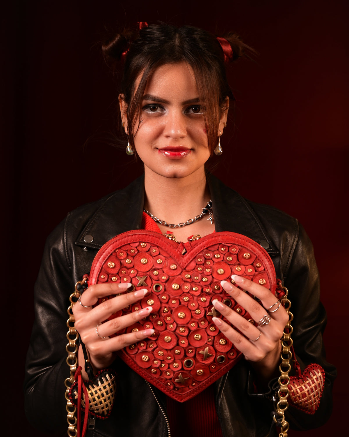 Red Heart Shaped Leather Handbag by Art N Vintage