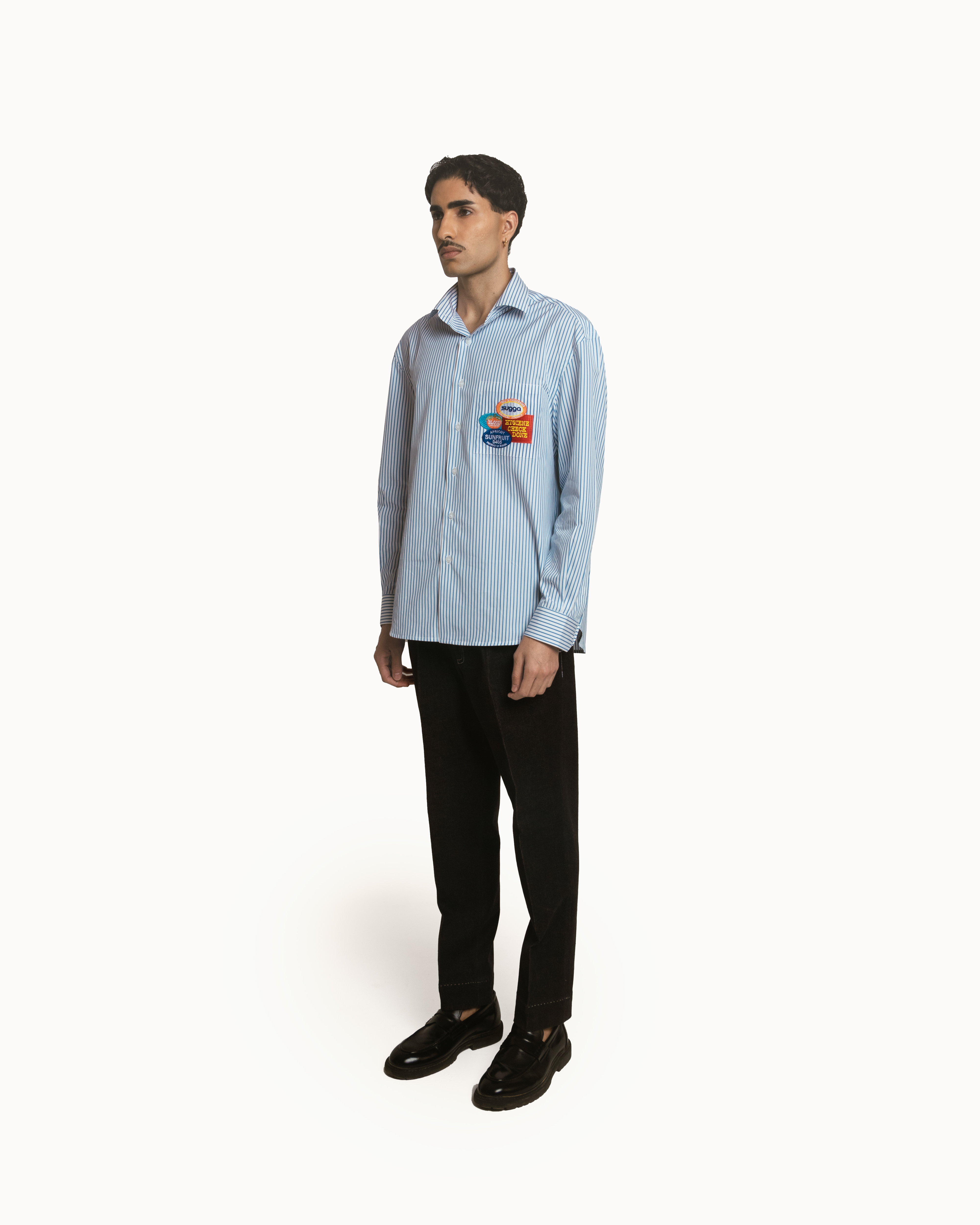 Sticker Patch Shirt In White Blue