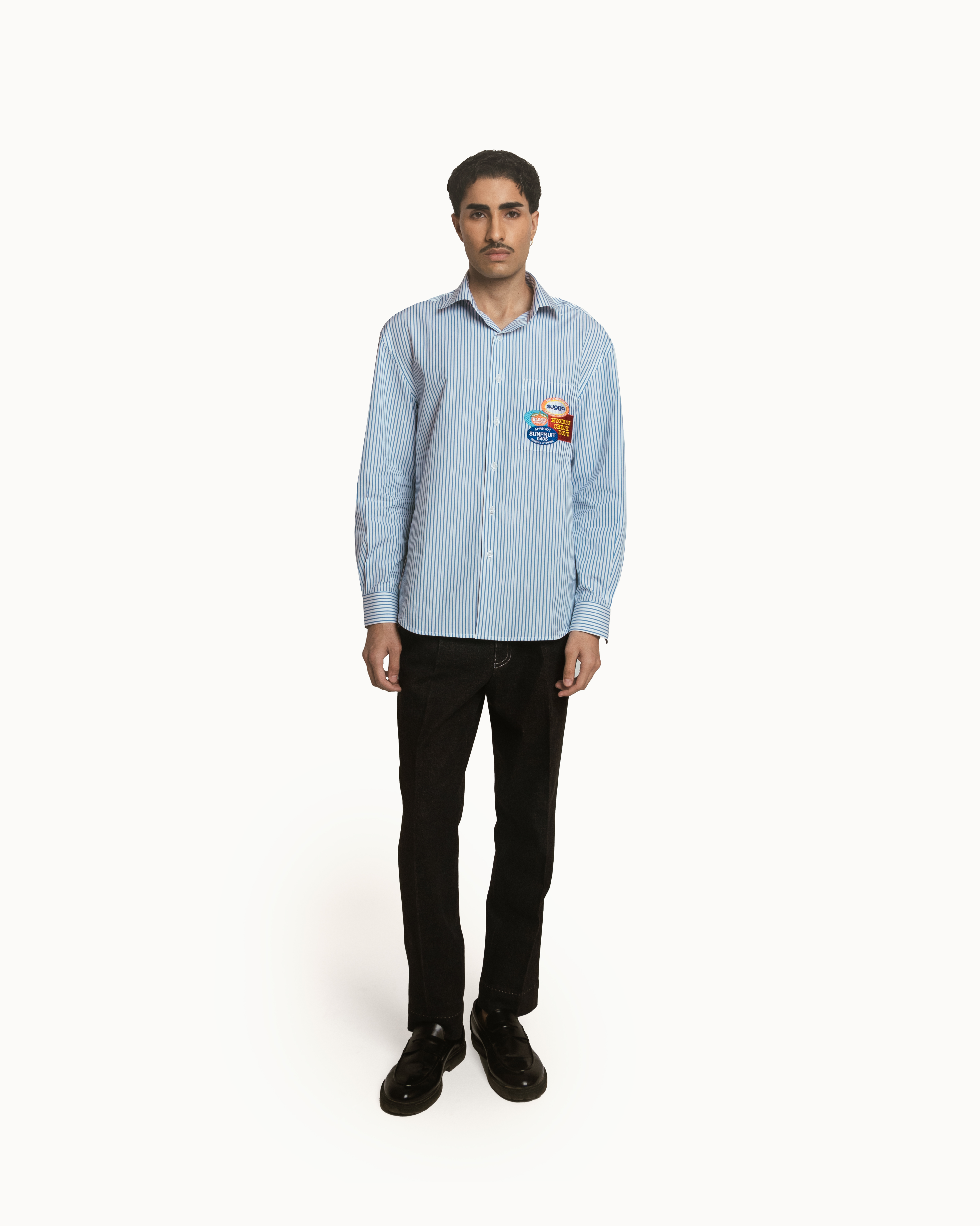 Sticker Patch Shirt In White Blue