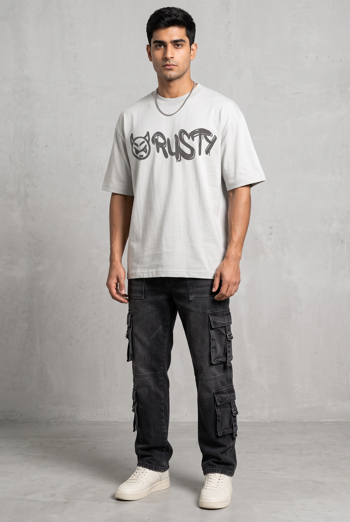 RUST GRAFFITI GREY MEN’S OVERSIZED T-SHIRT