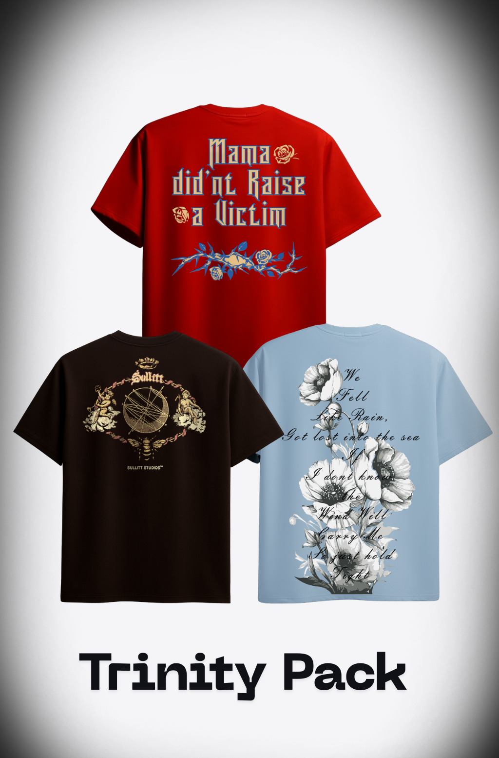 SET OF 3 Orng MAMA, Dark Brown Angel Tee,  Blue Blossom Rain Flower Tee