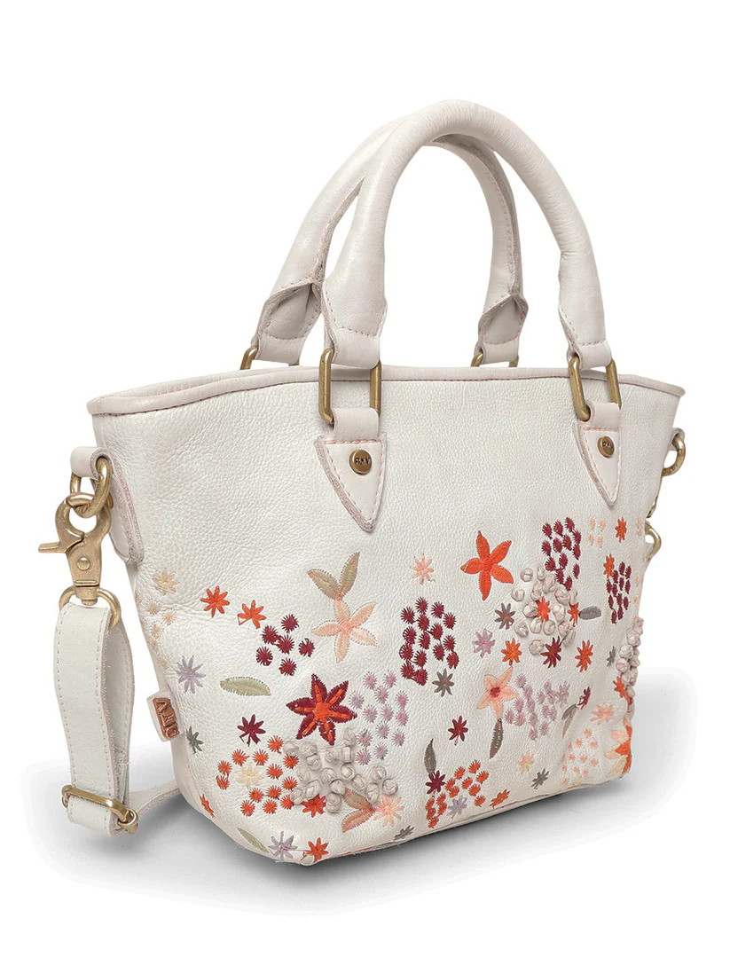 Floral Bliss: L.Green Leather Mini Tote bag with Flower Embroidery