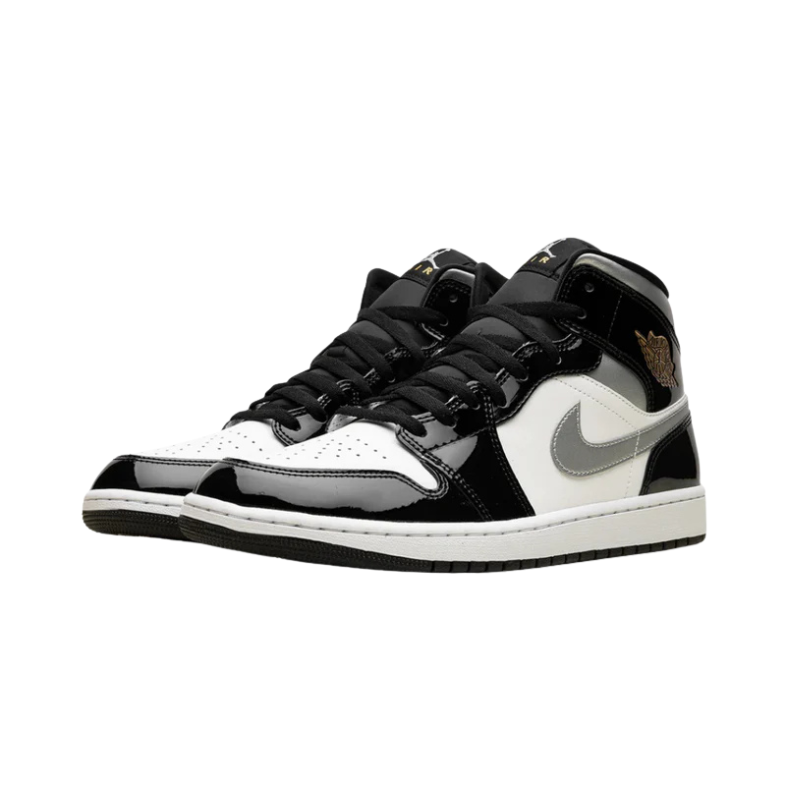 Air Jordan 1 Mid SE Patent Black White Metallic Silver Metallic Gold