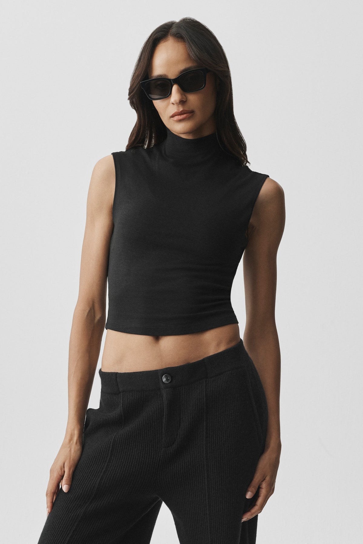 Alo Yoga Semi Sheer Mock Neck Oasis Tank - Black