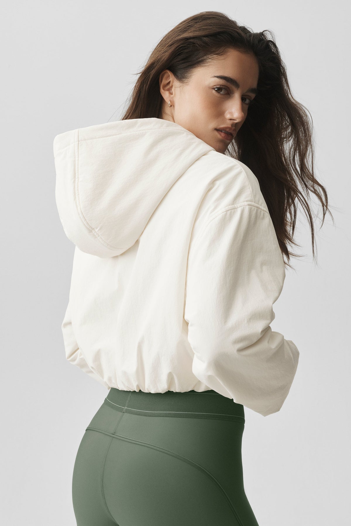 Alo Yoga Cropped Mountain Peak Full-Zip Hoodie - Ivory