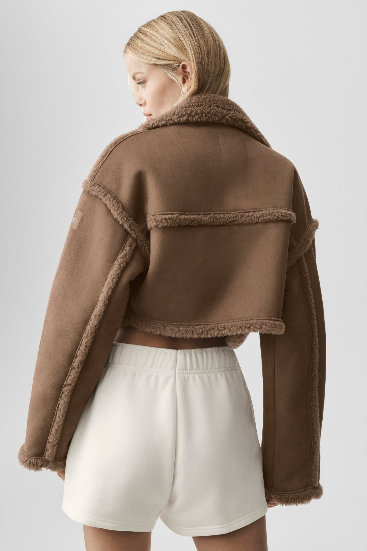 Alo Yoga Faux Shearling Snowfall Cropped Jacket - Java Brown
