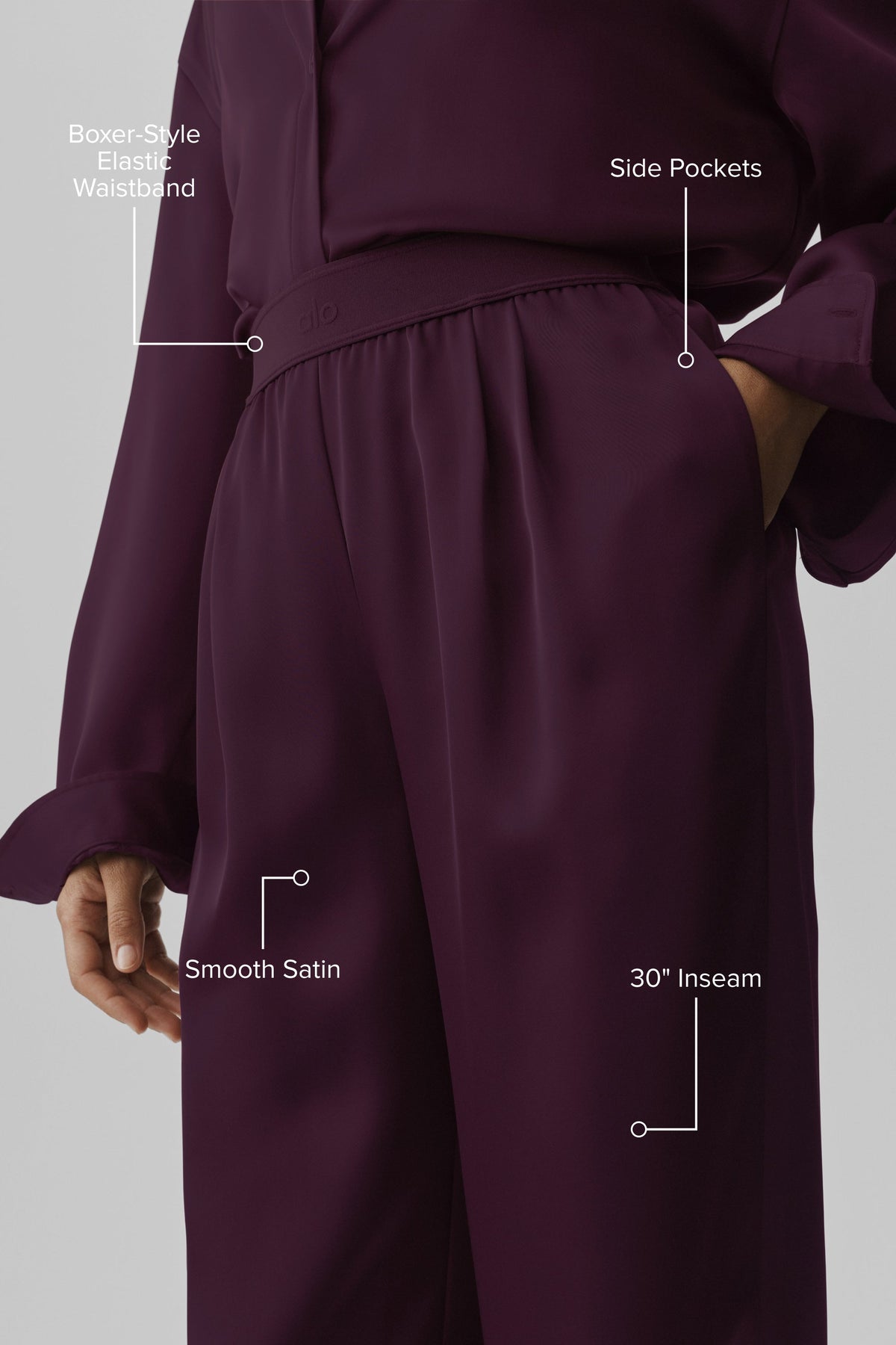 Alo Yoga Satin High-Waist Smooth Talker Pant (Regular) - Rich Bordeaux