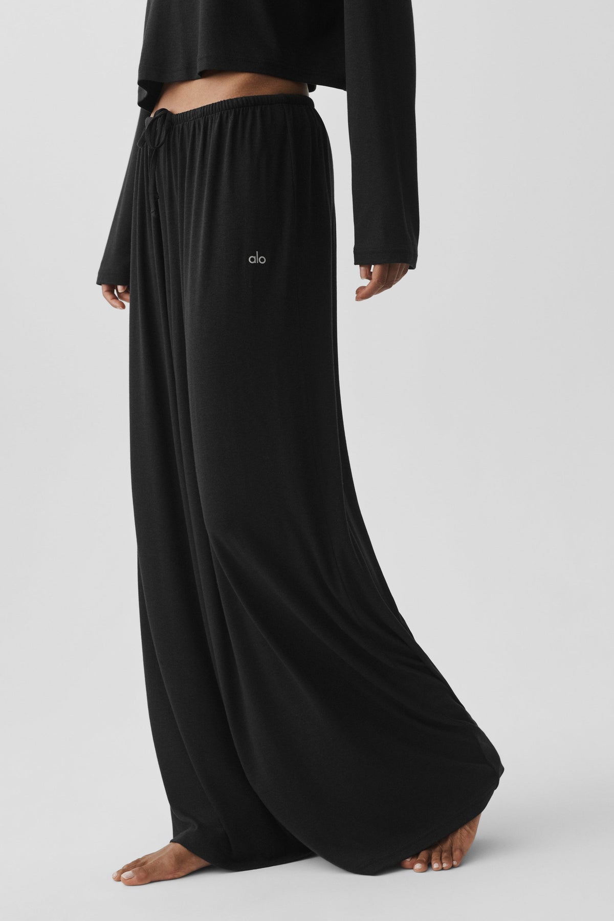 Alo Yoga Semi Sheer High-Waist Oasis Wide Leg Pant (Long) - Black