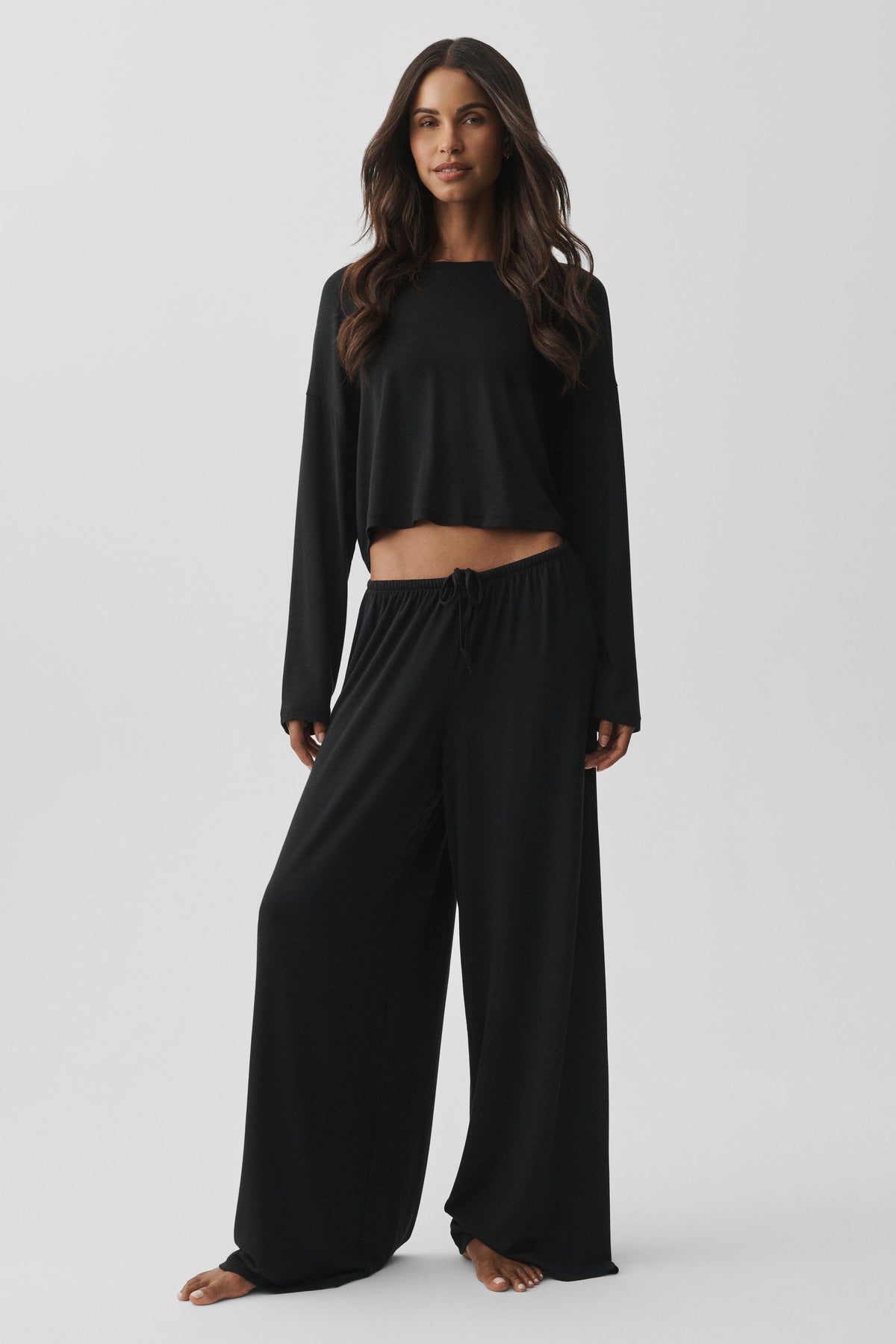 Alo Yoga Semi Sheer High-Waist Oasis Wide Leg Pant (Regular) - Black