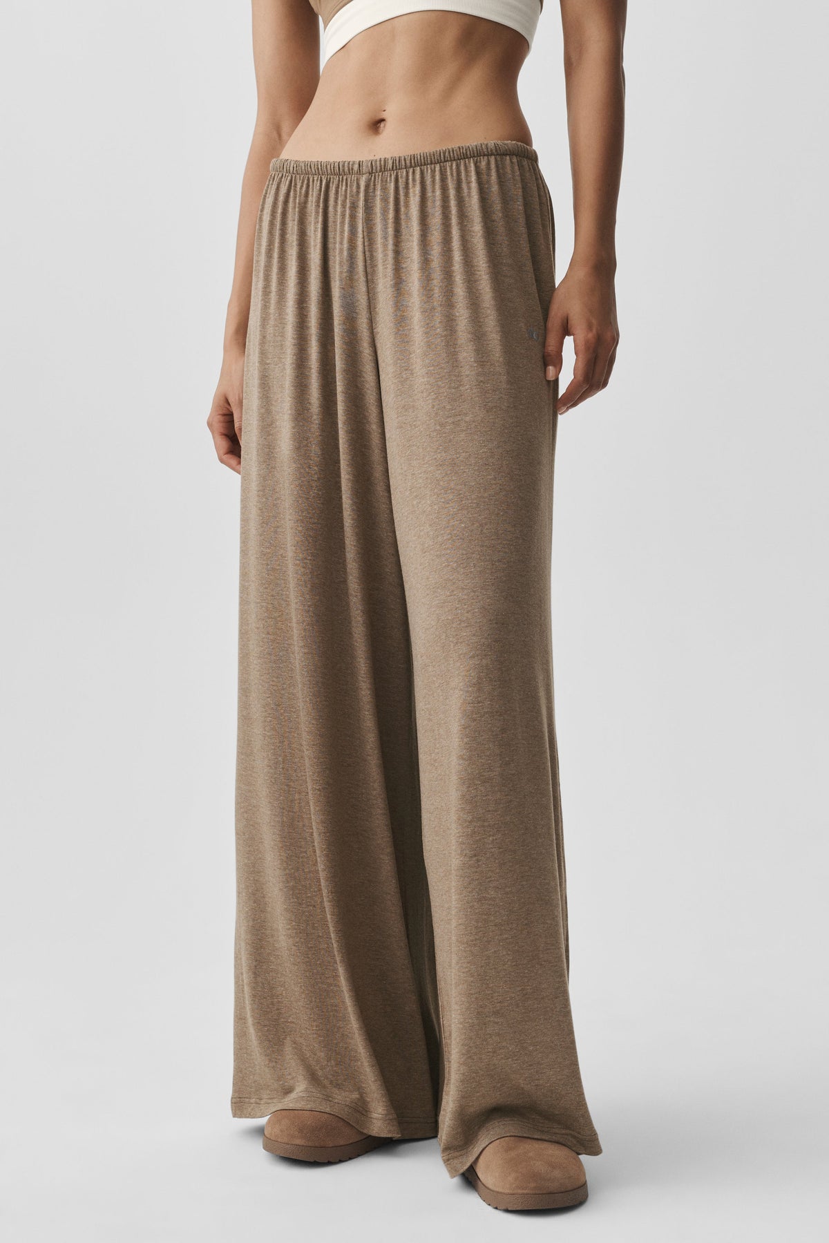 Alo Yoga Semi Sheer High-Waist Oasis Wide Leg Pant (Regular) - Java Brown Heather