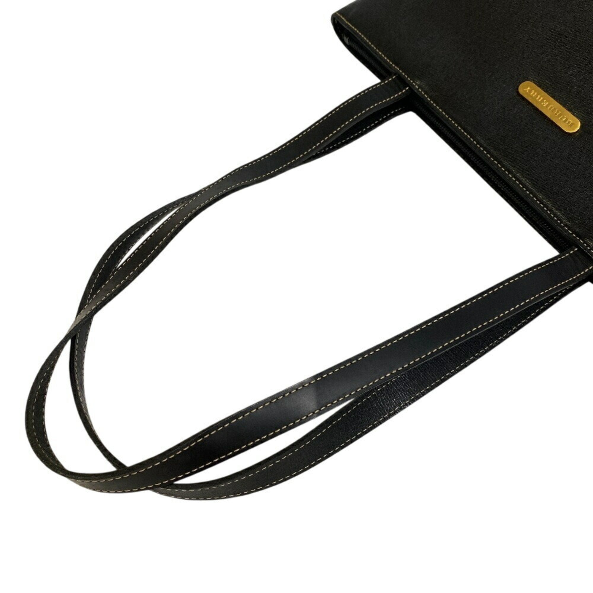 Burberry  Leather Canvas Handbag Tote Bag (Pre-Owned)