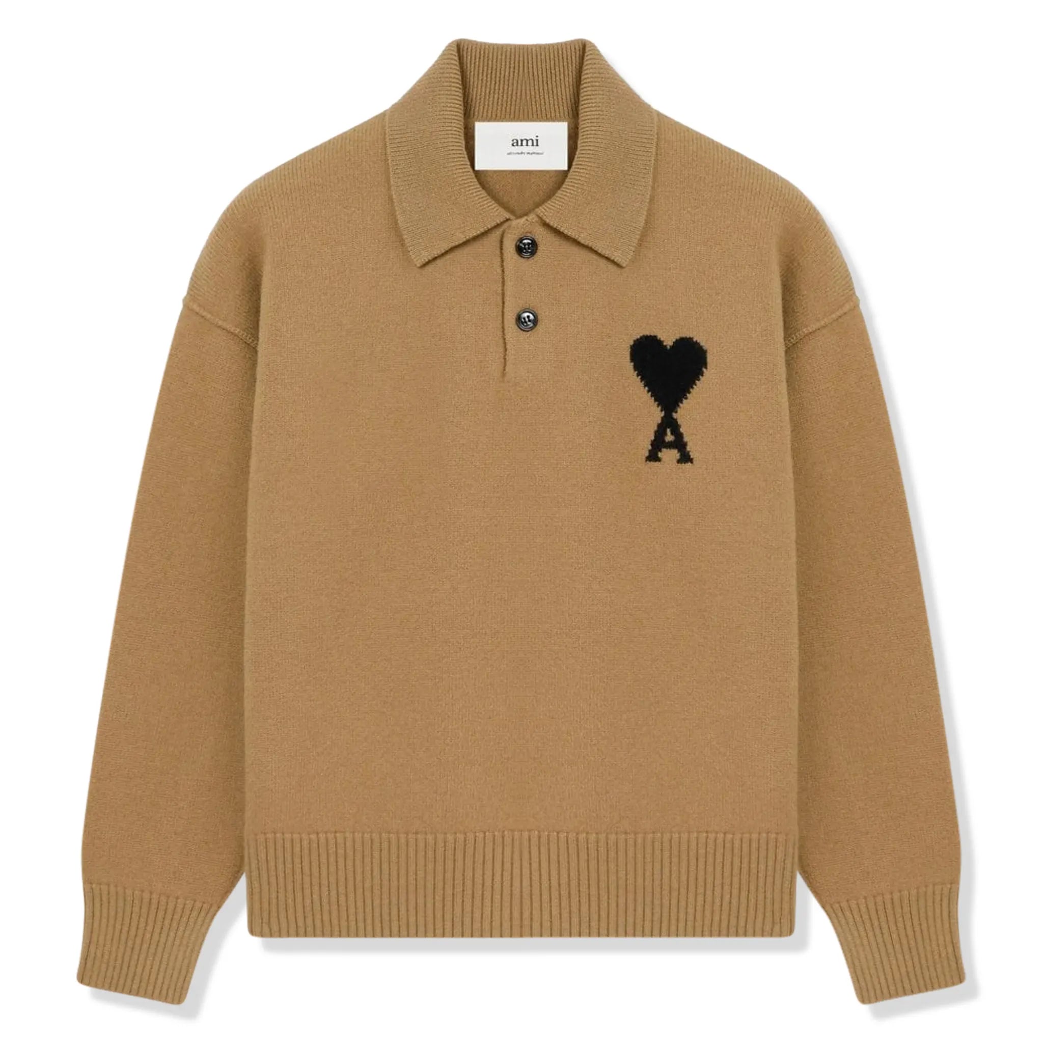 Ami Paris Ami De Coeur Knitted Tan Polo Sweatshirt