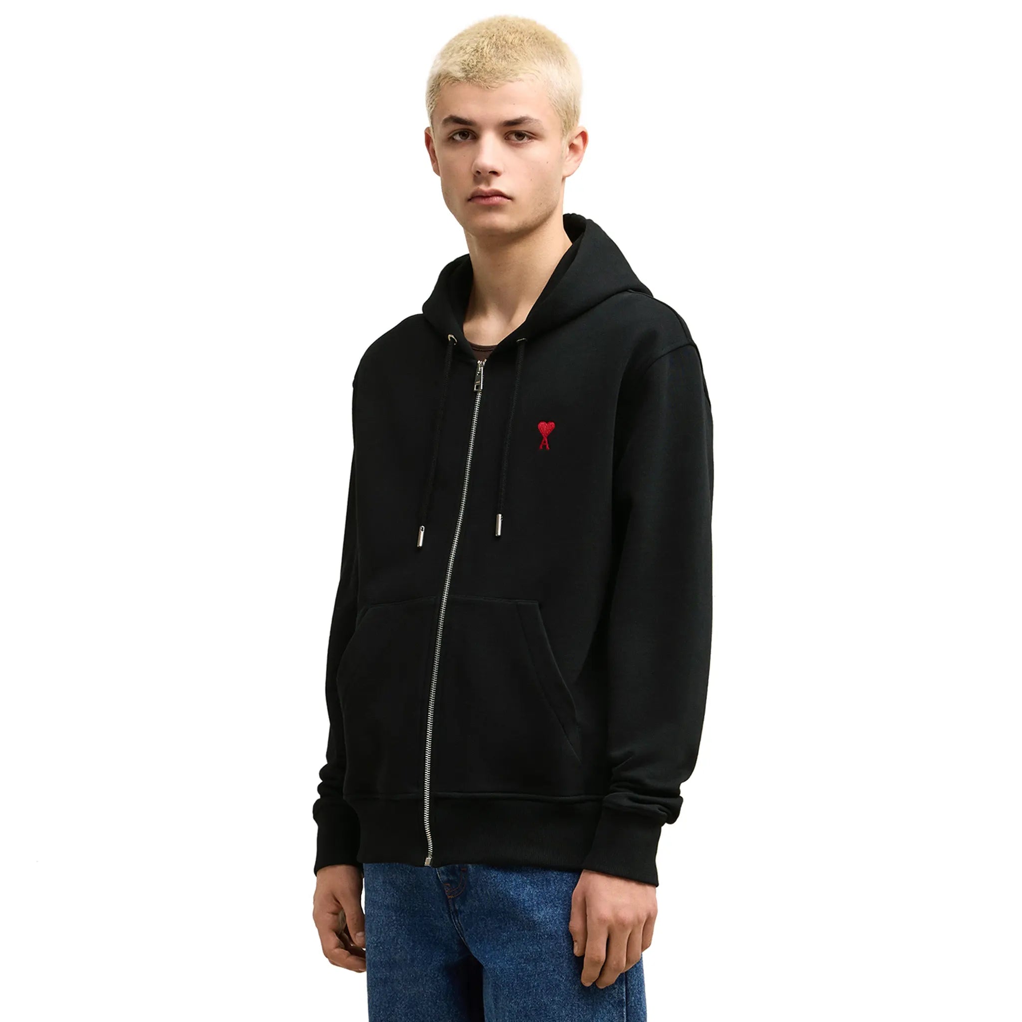 Ami Paris Ami De Coeur Cotton Black Zip-Up Hoodie