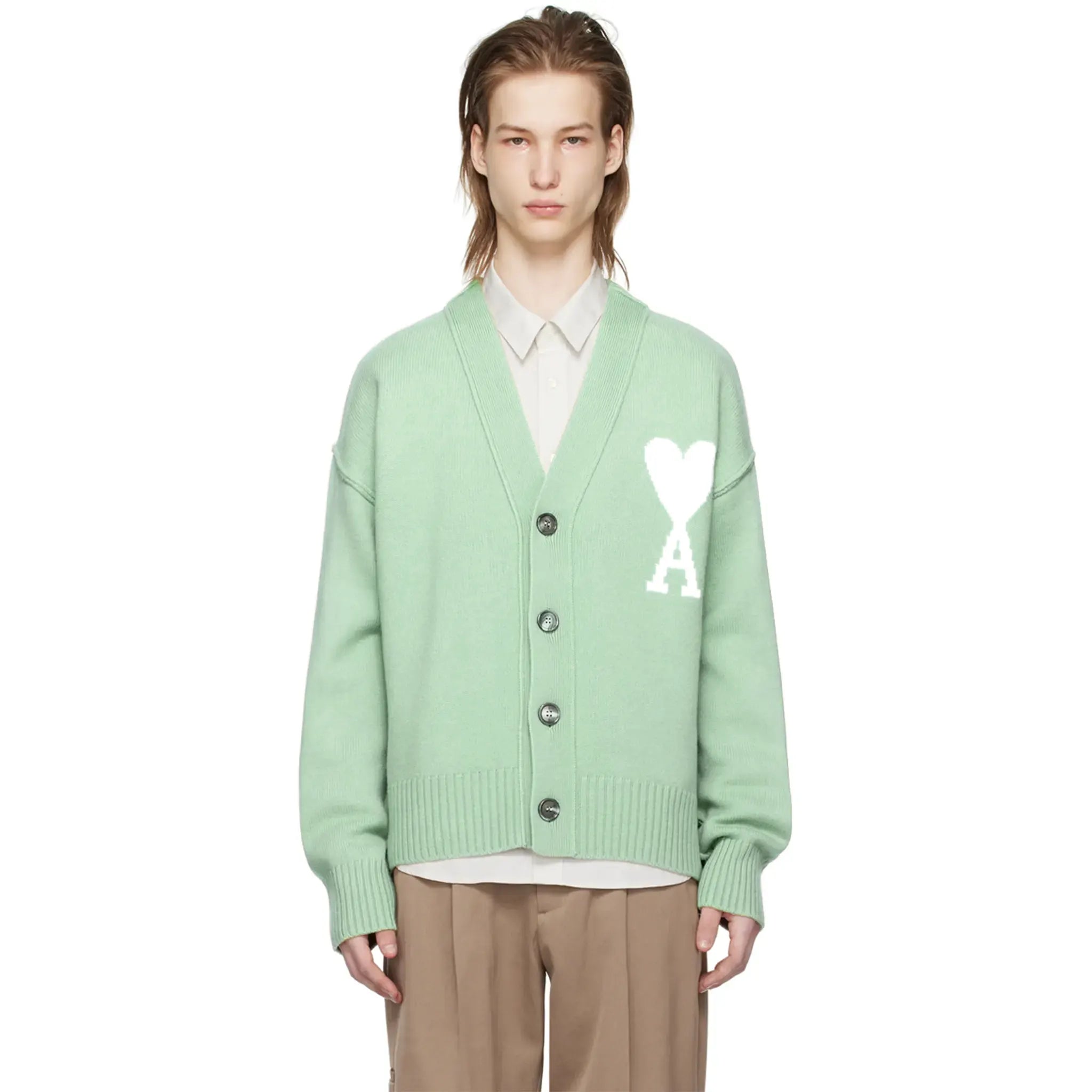 Ami Paris Ami De Coeur Green Cardigan