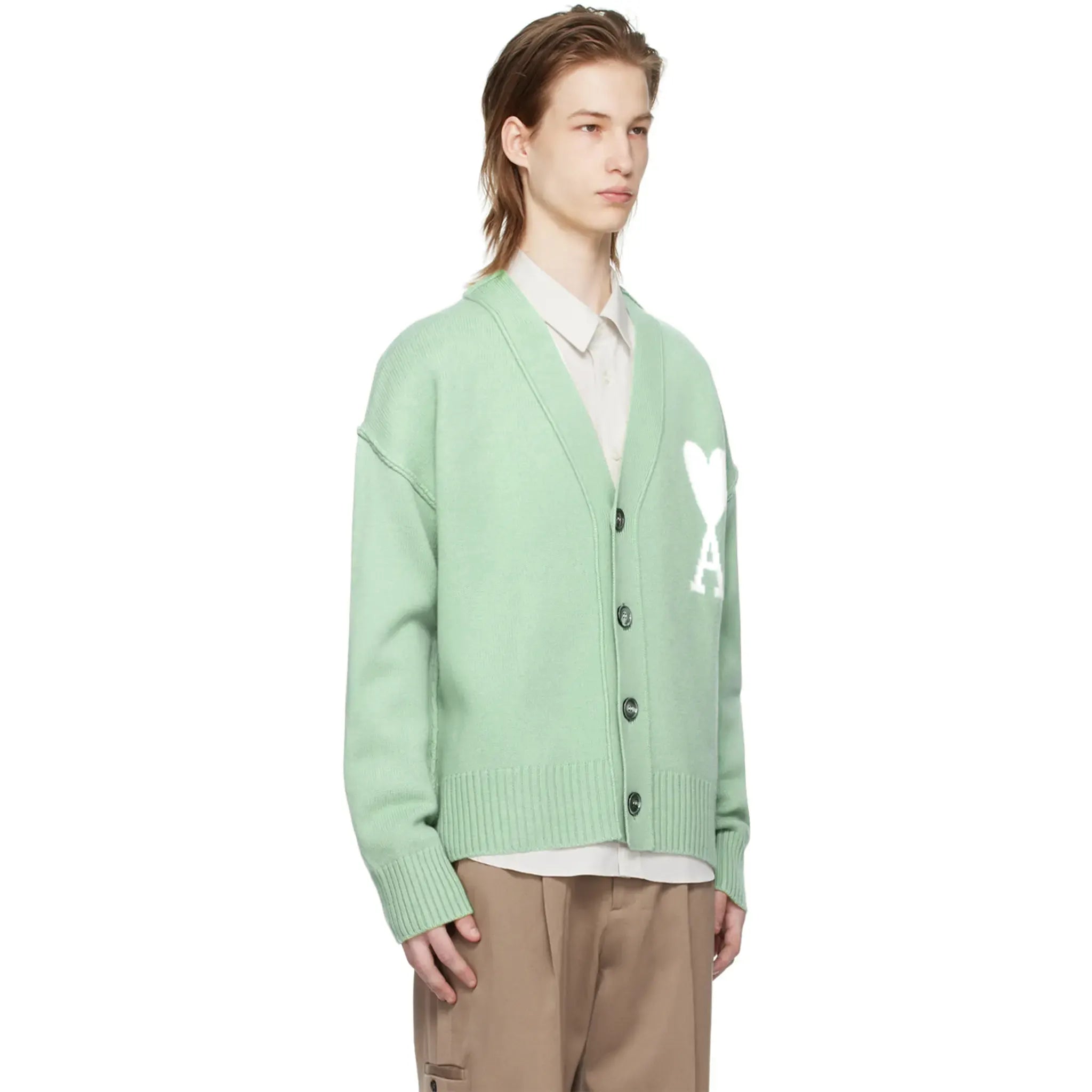 Ami Paris Ami De Coeur Green Cardigan