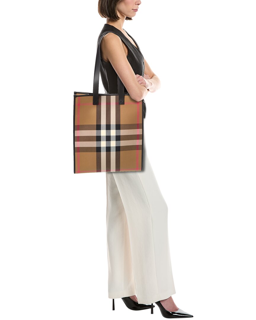 Burberry Medium Check Canvas & Leather Tote