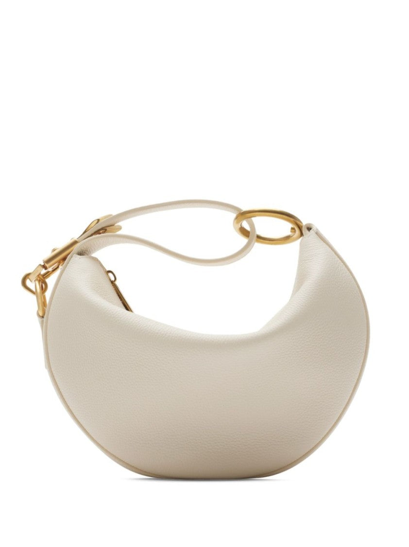 Crescent-Shaped Textured Bag With Gold-Tone Hardware