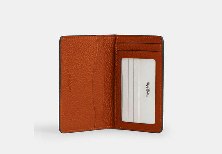 COACH®,Id Card Wallet With Varsity Motif,Leather,Bi Fold,Casual,Burnt Orange,Inside View,Top View