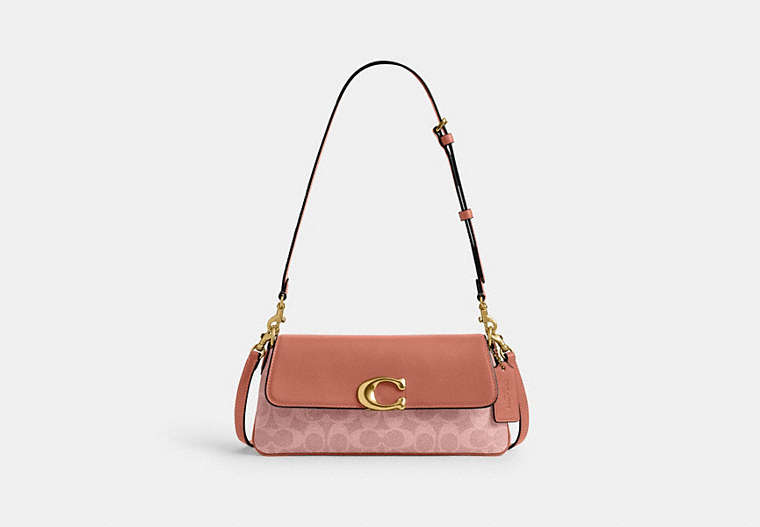 Jet Shoulder Bag In Signature Canvas - Brass/Melon Pink