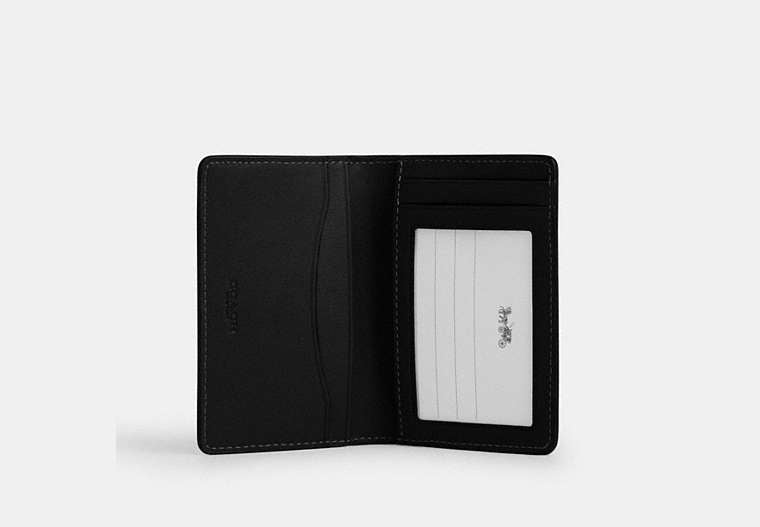 COACH®,Id Card Wallet,Leather,Bi Fold,Logo,Embossed,Casual,Brown,Inside View,Top View