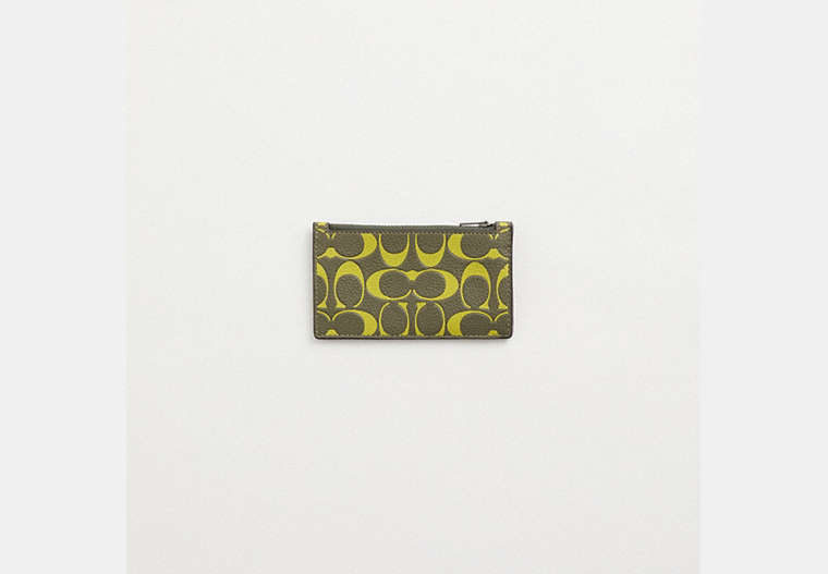 COACH®,Restored Zip Card Case In Signature Leather,Leather,Card Case,Coin,Pouch,Casual,Green,Front View