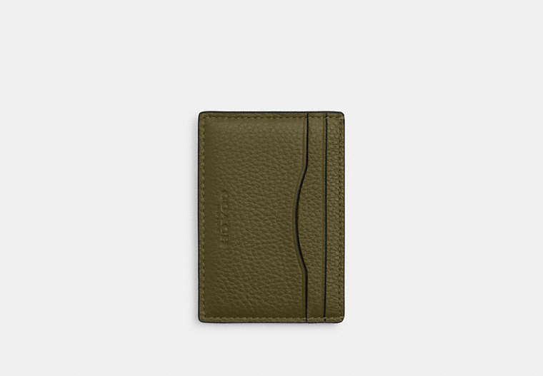 COACH®,Card Case With Money Clip,Leather,Card Case,Metal Material,Embellished,Metal,Money Clip,Casual,Olive,Front View