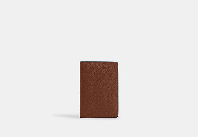 COACH®,Id Card Wallet In Signature Leather,Leather,Bi Fold,Logo,Casual,Brown,Front View