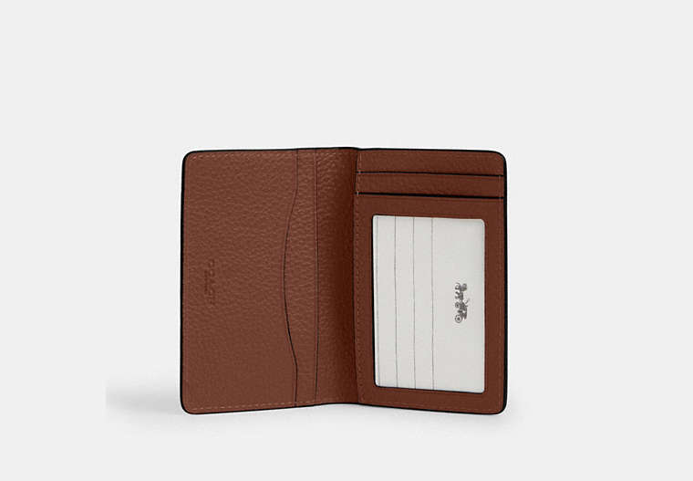 COACH®,Id Card Wallet In Signature Leather,Leather,Bi Fold,Logo,Casual,Brown,Inside View,Top View