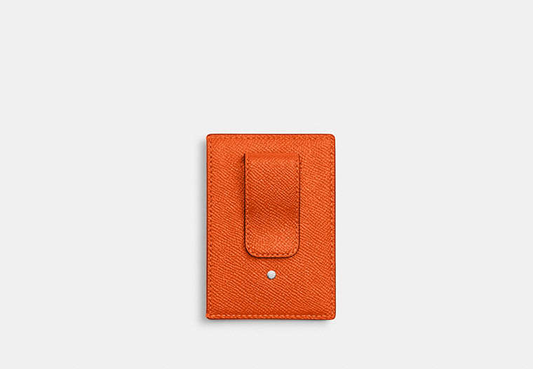 COACH®,Card Case With Money Clip,Orange,Back View