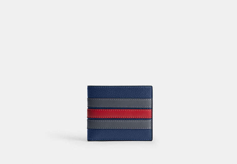 COACH®,Id Billfold Wallet With Varsity Stripe,Leather,Bi Fold,Stripe,Casual,Multi Color,Front View