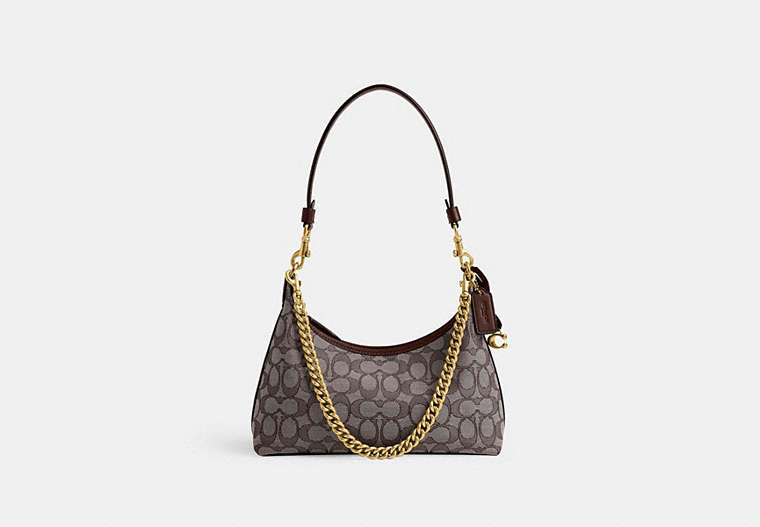 Juliet Shoulder Bag 25 In Signature Jacquard - Brass/Oak Maple
