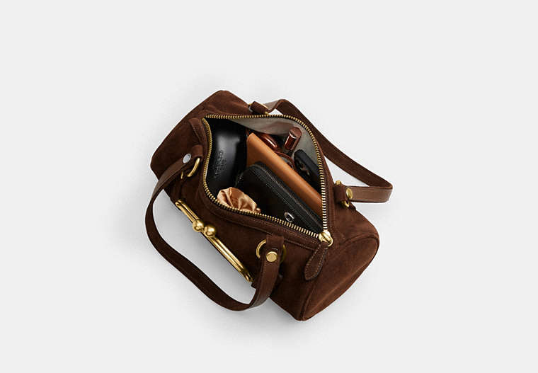 Kisslock Barrel Bag - Brass/Chocolate