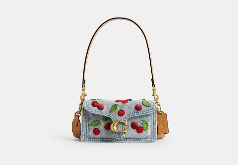 Tabby Shoulder Bag 20 With Cherry Embroidery - Brass/Denim