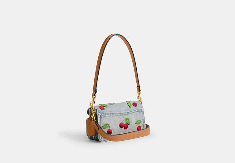 Tabby Shoulder Bag 20 With Cherry Embroidery - Brass/Denim