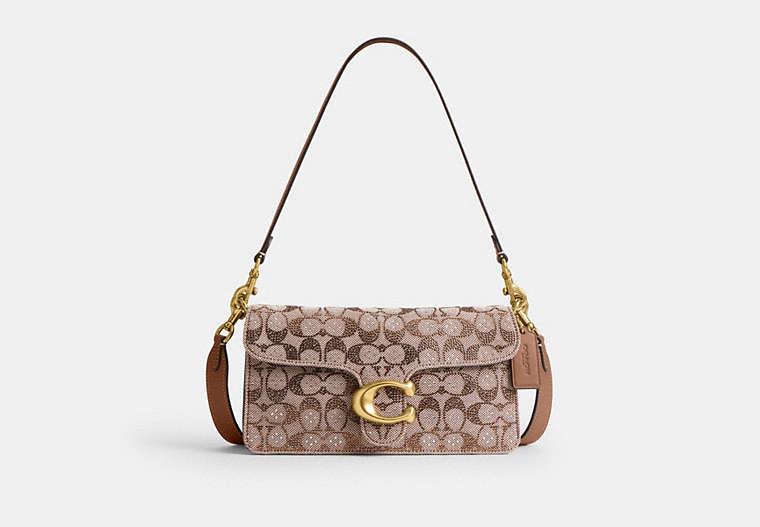 Tabby Shoulder Bag 26 In Crystal Signature Jacquard - Brass/Mushroom
