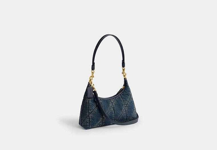 Juliet Shoulder Bag 25 In Regenerative Cotton Denim With Quilting - Brass/Dark Indigo