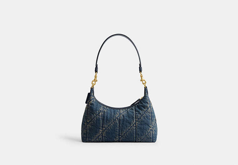 Juliet Shoulder Bag 25 In Regenerative Cotton Denim With Quilting - Brass/Dark Indigo