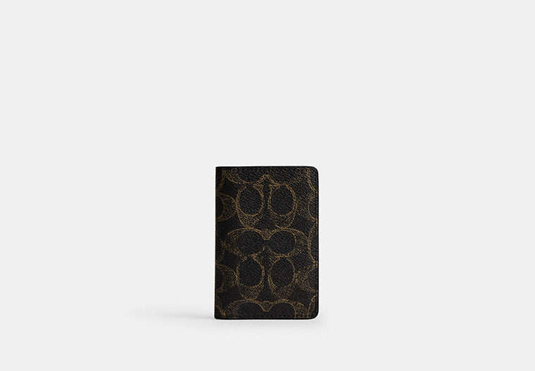 COACH®,Id Card Wallet In Loved Signature Canvas,Canvas,Bi Fold,Logo,Casual,Black,Front View