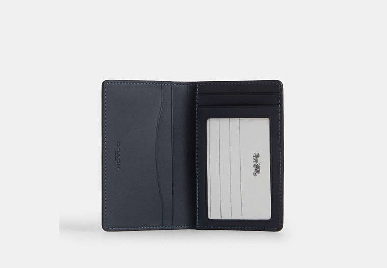 COACH®,Id Card Wallet In Ombre Signature Canvas,Canvas,Bi Fold,Logo,Casual,Black,Inside View,Top View