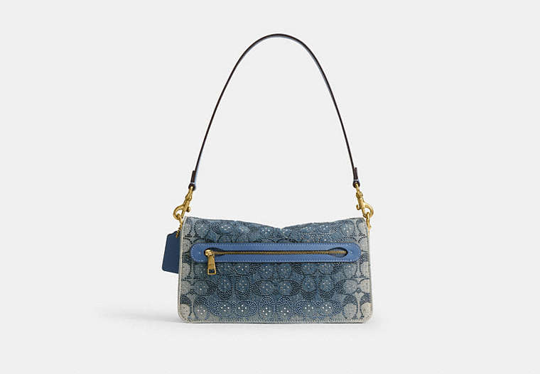 Tabby Shoulder Bag 26 In Regenerative Cotton Denim With Crystal Signature - Brass/Denim