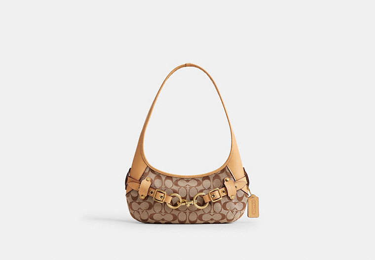 Belted Ergo Shoulder Bag 26 In Signature Jacquard - Brass/Khaki Light Peach