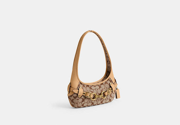 Belted Ergo Shoulder Bag 26 In Signature Jacquard - Brass/Khaki Light Peach