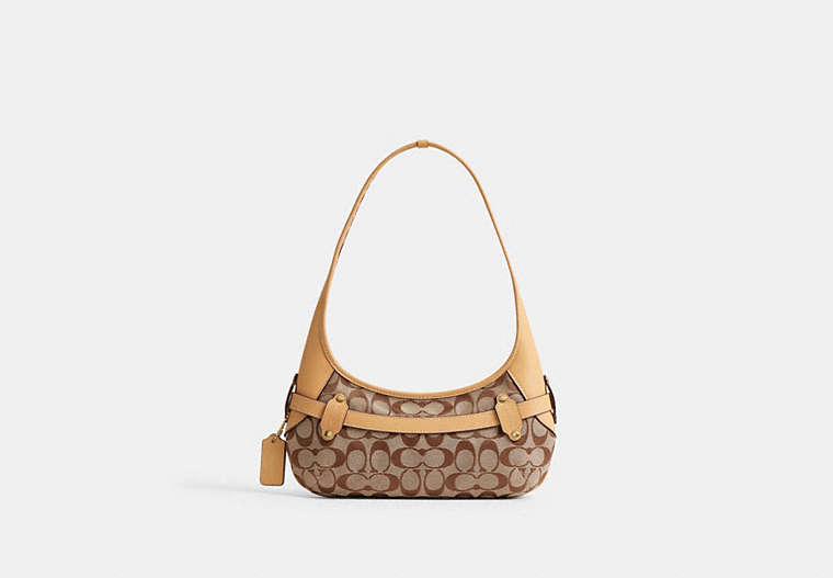 Belted Ergo Shoulder Bag 26 In Signature Jacquard - Brass/Khaki Light Peach