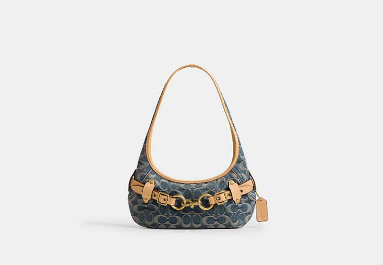 Belted Ergo Shoulder Bag 26 In Signature Regenerative Cotton Denim - Brass/Denim
