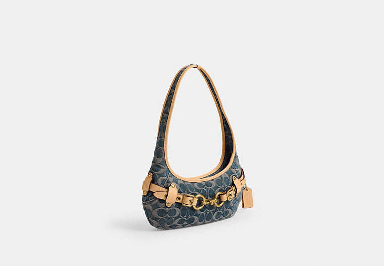 Belted Ergo Shoulder Bag 26 In Signature Regenerative Cotton Denim - Brass/Denim